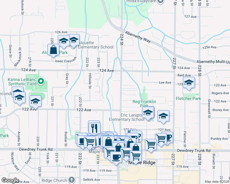 map of restaurants, bars, coffee shops, grocery stores, and more near in Maple Ridge