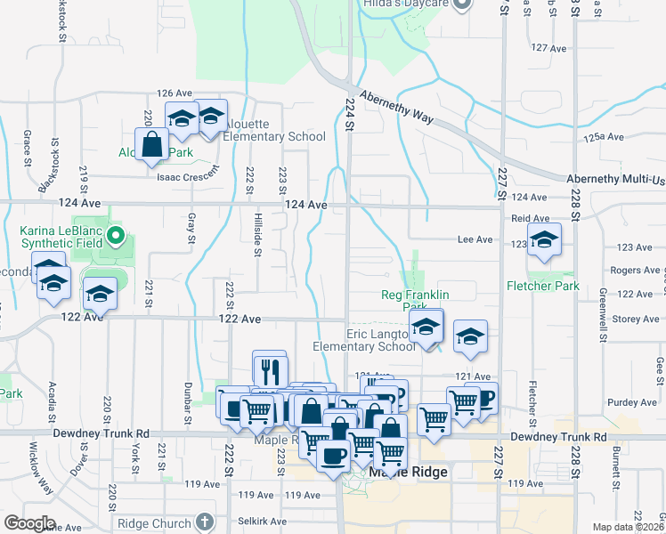 map of restaurants, bars, coffee shops, grocery stores, and more near in Maple Ridge
