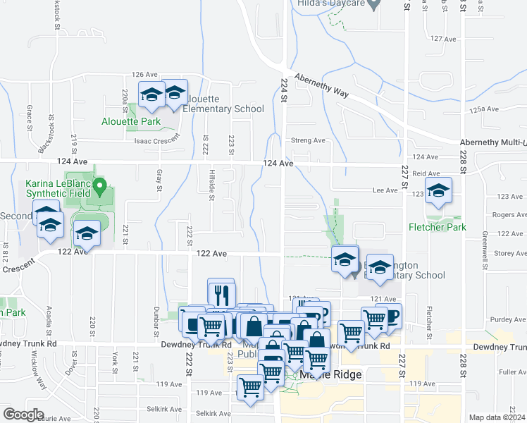 map of restaurants, bars, coffee shops, grocery stores, and more near in Maple Ridge