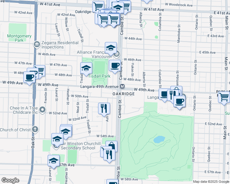 map of restaurants, bars, coffee shops, grocery stores, and more near in Vancouver