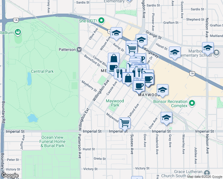 map of restaurants, bars, coffee shops, grocery stores, and more near 6288 Cassie Avenue in Burnaby