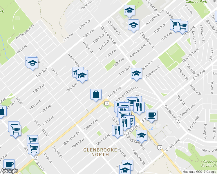 map of restaurants, bars, coffee shops, grocery stores, and more near 8357 10th Avenue in Burnaby