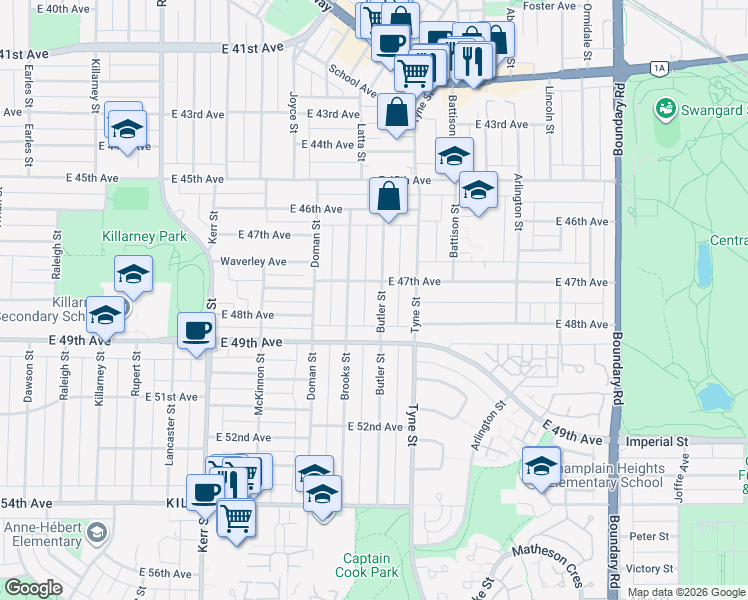 map of restaurants, bars, coffee shops, grocery stores, and more near in Vancouver