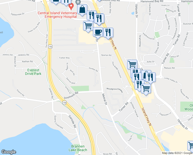 map of restaurants, bars, coffee shops, grocery stores, and more near 6066 Lionel Crescent in Nanaimo