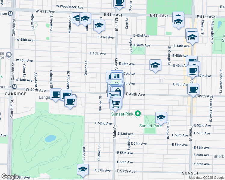 map of restaurants, bars, coffee shops, grocery stores, and more near in Vancouver