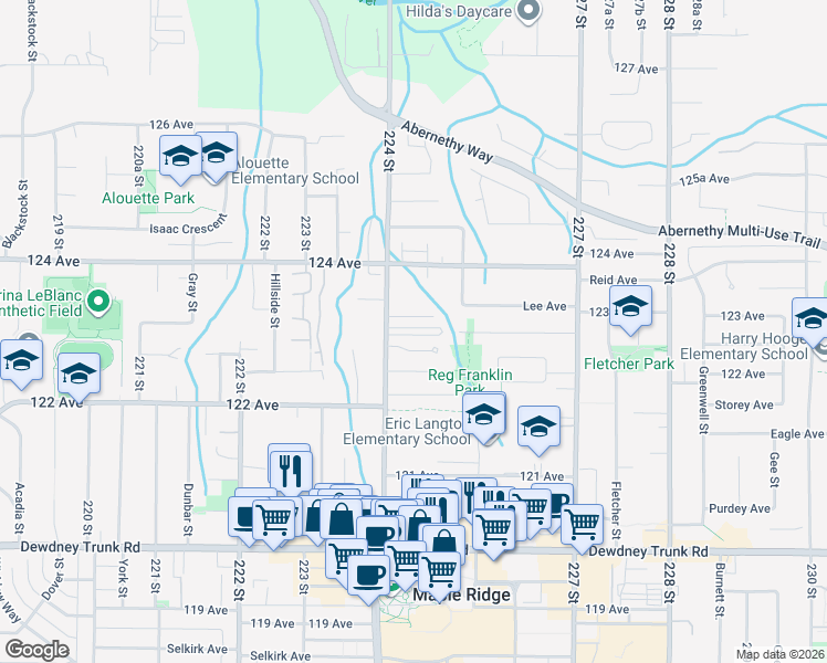 map of restaurants, bars, coffee shops, grocery stores, and more near 12296 224 Street in Maple Ridge