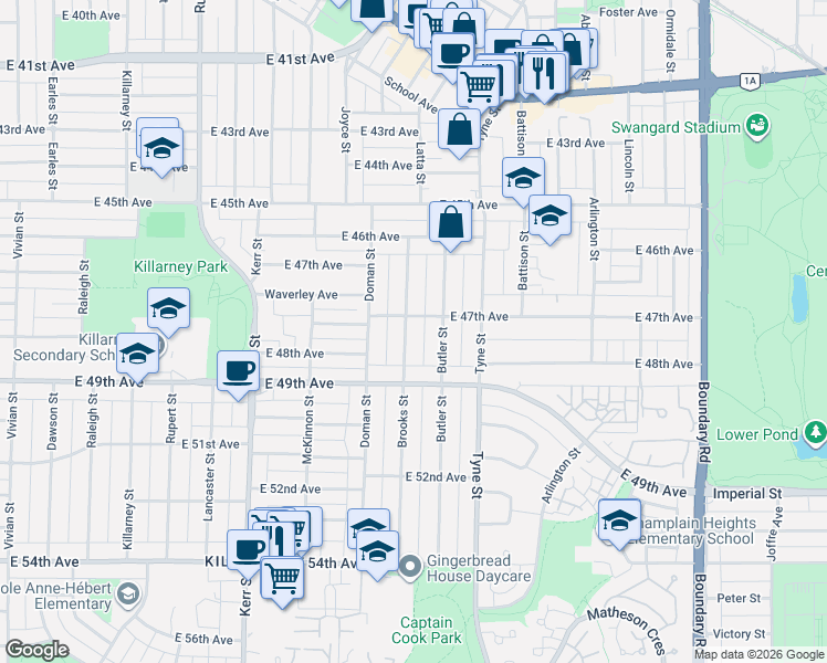 map of restaurants, bars, coffee shops, grocery stores, and more near in Vancouver