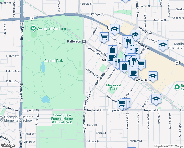 map of restaurants, bars, coffee shops, grocery stores, and more near in Burnaby