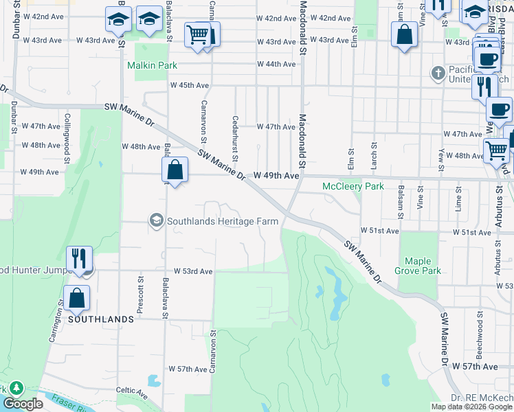 map of restaurants, bars, coffee shops, grocery stores, and more near in Vancouver