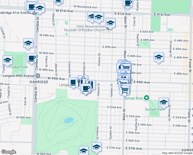 map of restaurants, bars, coffee shops, grocery stores, and more near 6475 Ontario Street in Vancouver