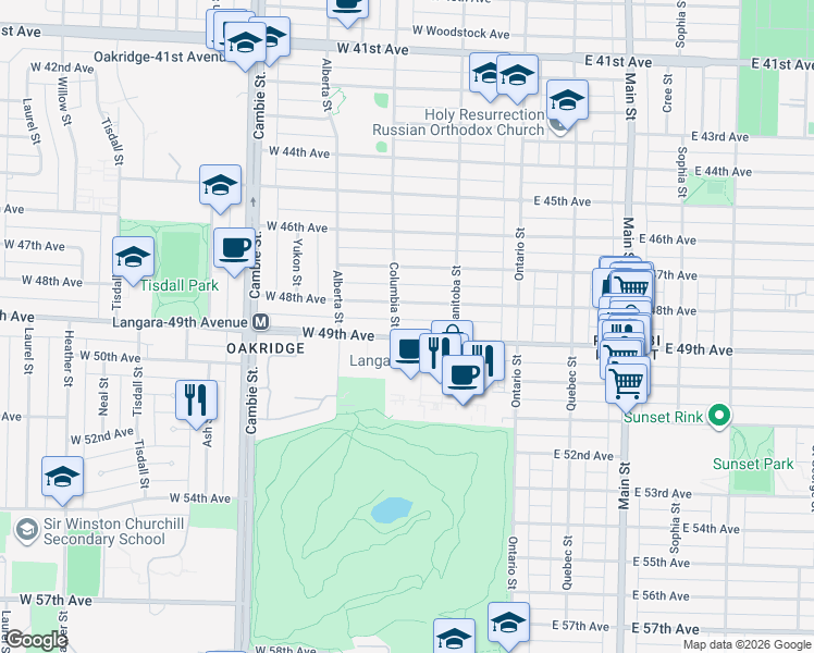 map of restaurants, bars, coffee shops, grocery stores, and more near in Vancouver
