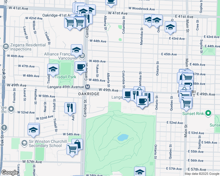 map of restaurants, bars, coffee shops, grocery stores, and more near 295 West 49th Avenue in Vancouver