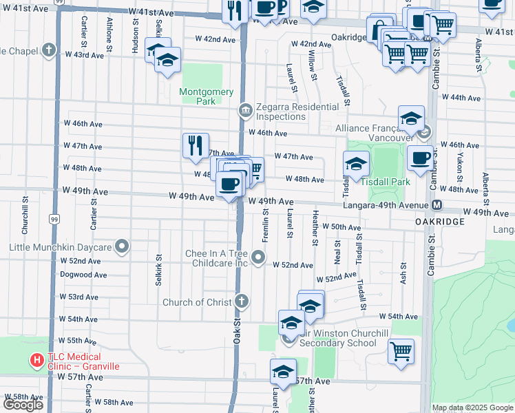 map of restaurants, bars, coffee shops, grocery stores, and more near 922 West 49th Avenue in Vancouver
