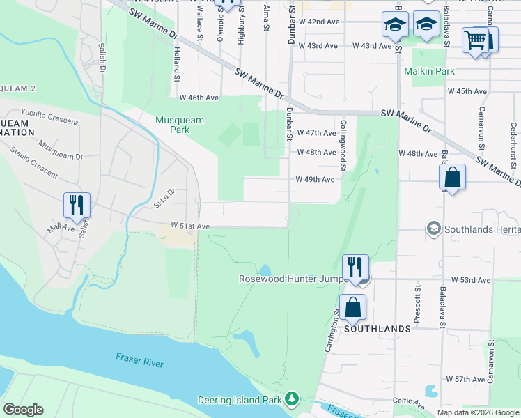 map of restaurants, bars, coffee shops, grocery stores, and more near 3716 West 50th Avenue in Vancouver