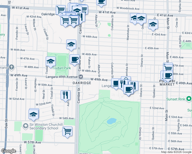 map of restaurants, bars, coffee shops, grocery stores, and more near in Vancouver