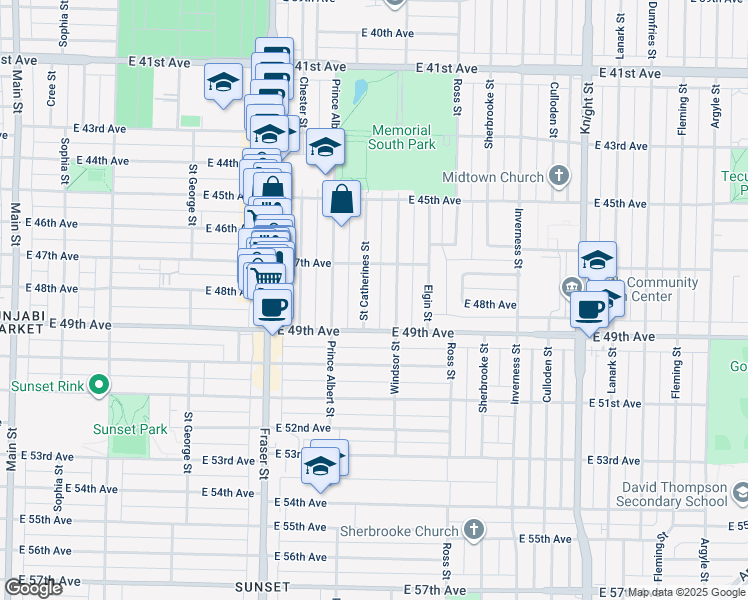 map of restaurants, bars, coffee shops, grocery stores, and more near in Vancouver