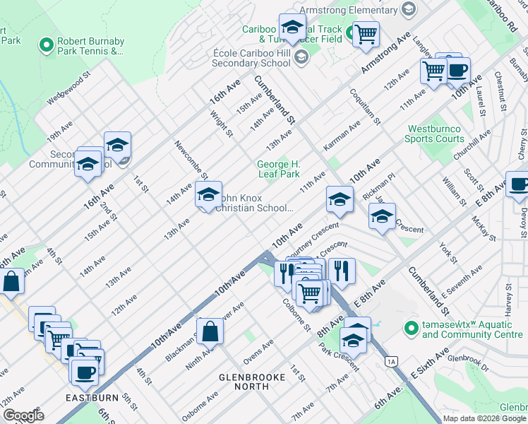 map of restaurants, bars, coffee shops, grocery stores, and more near 8353 11th Avenue in Burnaby