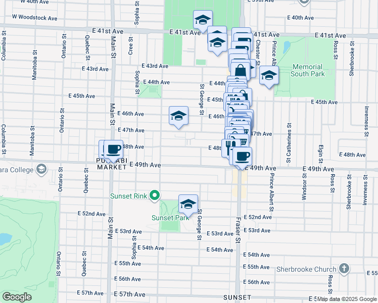 map of restaurants, bars, coffee shops, grocery stores, and more near 472 East 48th Avenue in Vancouver
