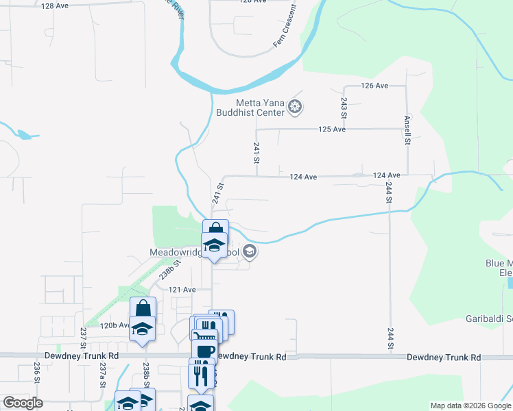 map of restaurants, bars, coffee shops, grocery stores, and more near 12336 240 Street in Maple Ridge