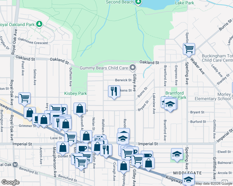 map of restaurants, bars, coffee shops, grocery stores, and more near 6126 Dickens Street in Burnaby