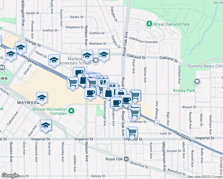 map of restaurants, bars, coffee shops, grocery stores, and more near in Burnaby