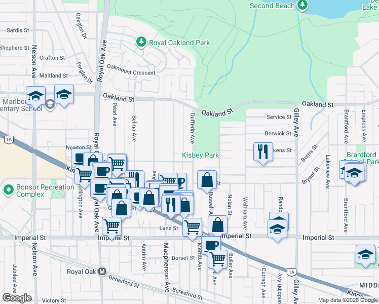 map of restaurants, bars, coffee shops, grocery stores, and more near 6339 Dufferin Avenue in Burnaby