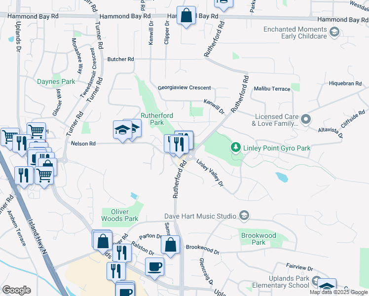 map of restaurants, bars, coffee shops, grocery stores, and more near 5930 Nelson Road in Nanaimo