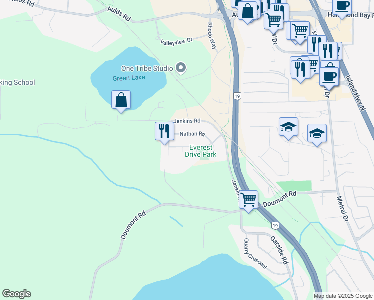 map of restaurants, bars, coffee shops, grocery stores, and more near 6136 Kiara Place in Nanaimo