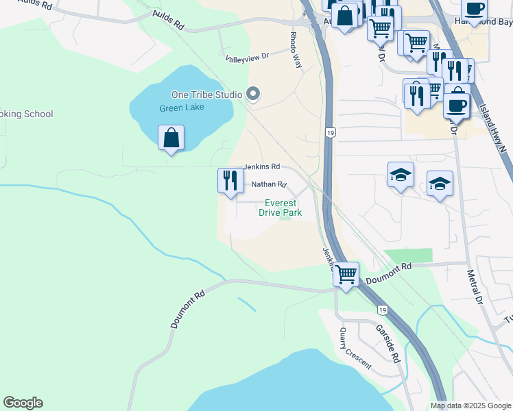 map of restaurants, bars, coffee shops, grocery stores, and more near 6132 Kiara Place in Nanaimo