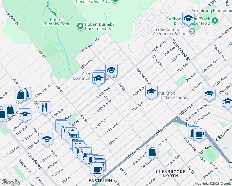 map of restaurants, bars, coffee shops, grocery stores, and more near 8165 15th Avenue in Burnaby