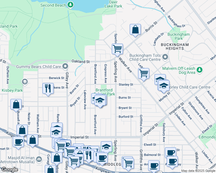map of restaurants, bars, coffee shops, grocery stores, and more near 6662 Stanley Street in Burnaby