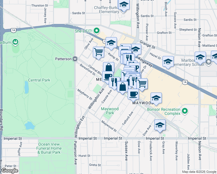 map of restaurants, bars, coffee shops, grocery stores, and more near 4360 Beresford Street in Burnaby