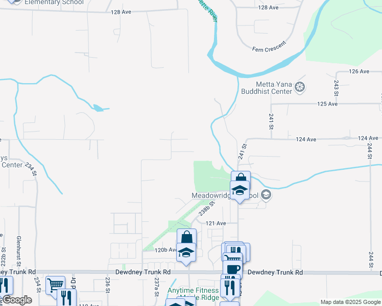 map of restaurants, bars, coffee shops, grocery stores, and more near 12362 238 Street in Maple Ridge