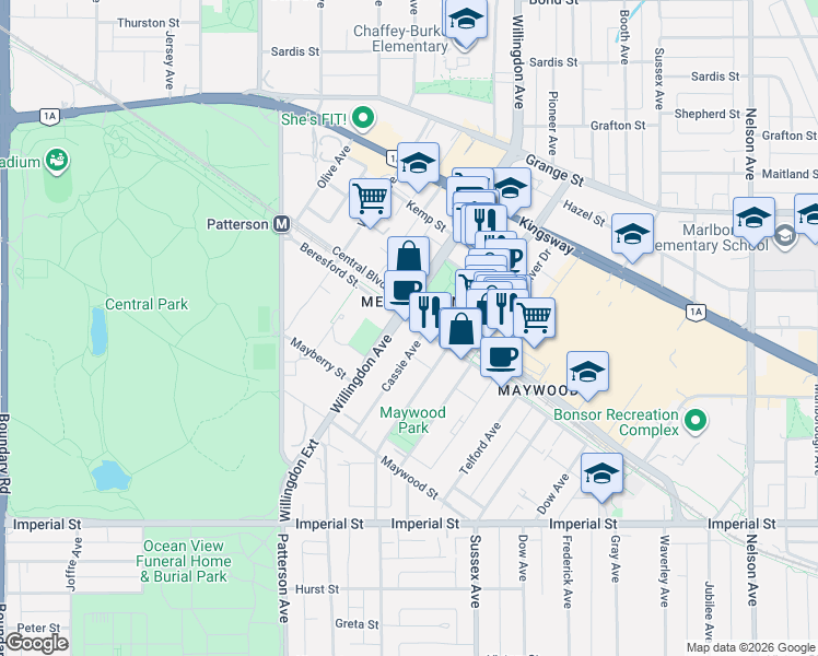 map of restaurants, bars, coffee shops, grocery stores, and more near 4360 Beresford Street in Burnaby