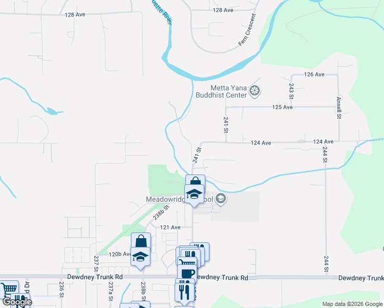 map of restaurants, bars, coffee shops, grocery stores, and more near 12366 240 Street in Maple Ridge