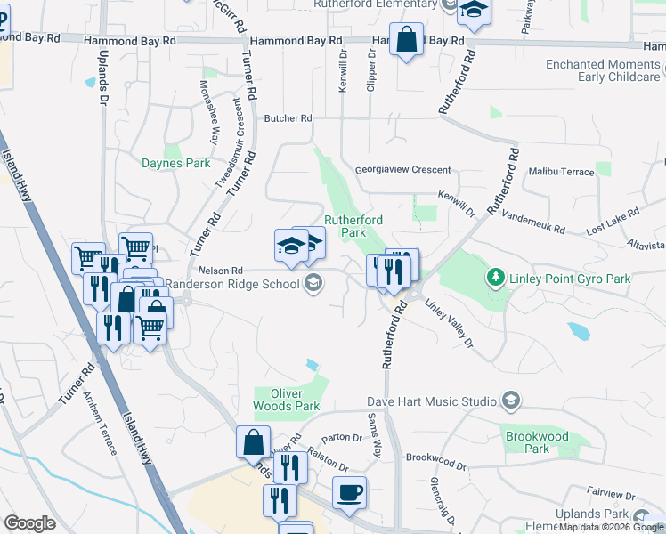 map of restaurants, bars, coffee shops, grocery stores, and more near 6004 Nelson Road in Nanaimo