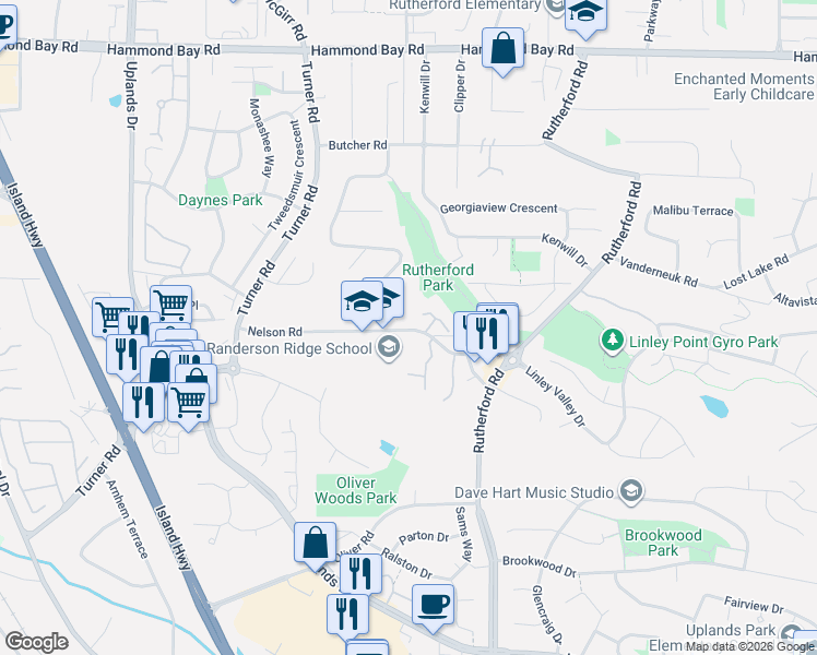 map of restaurants, bars, coffee shops, grocery stores, and more near 6004 Nelson Road in Nanaimo
