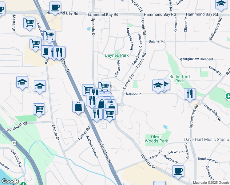 map of restaurants, bars, coffee shops, grocery stores, and more near in Nanaimo