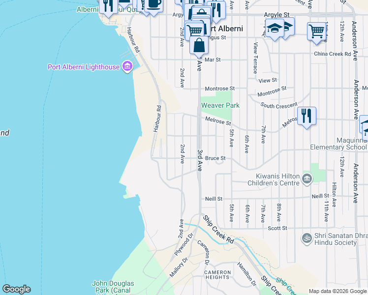 map of restaurants, bars, coffee shops, grocery stores, and more near 2629 2nd Avenue in Port Alberni