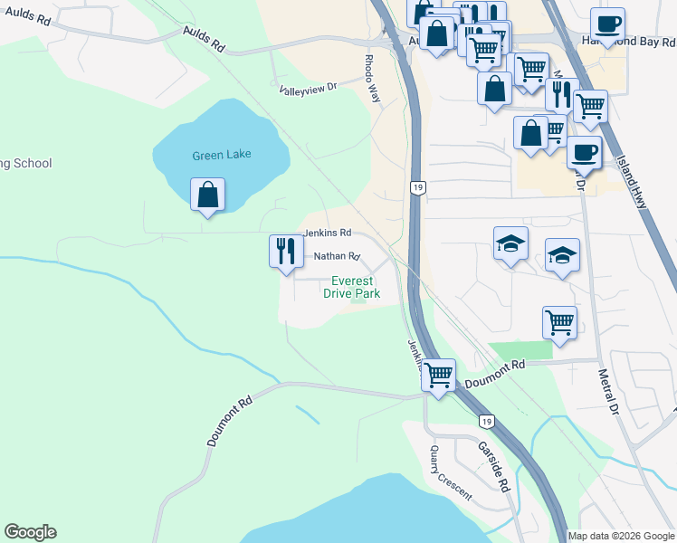 map of restaurants, bars, coffee shops, grocery stores, and more near 6630 Everest Drive in Nanaimo