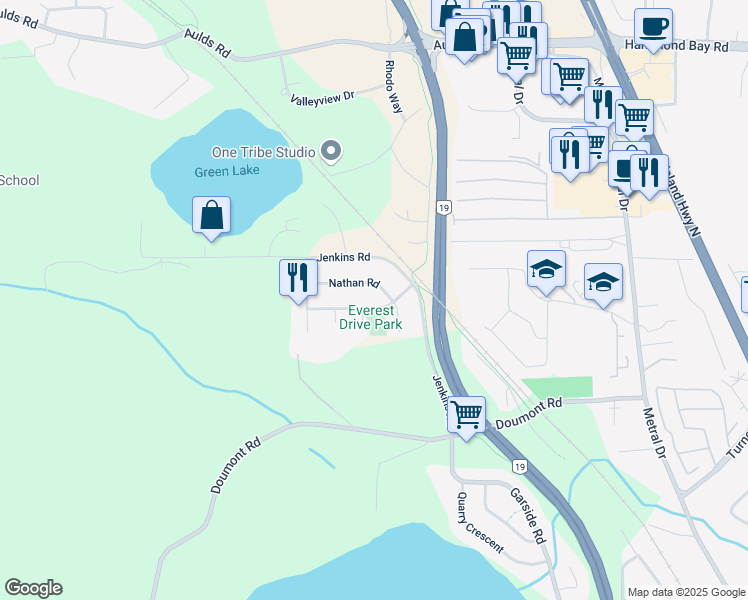 map of restaurants, bars, coffee shops, grocery stores, and more near 6630 Everest Drive in Nanaimo