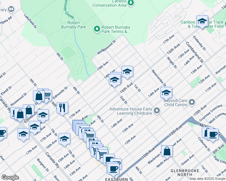 map of restaurants, bars, coffee shops, grocery stores, and more near 7491 2nd Street in Burnaby