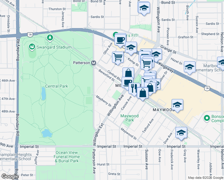 map of restaurants, bars, coffee shops, grocery stores, and more near in Burnaby
