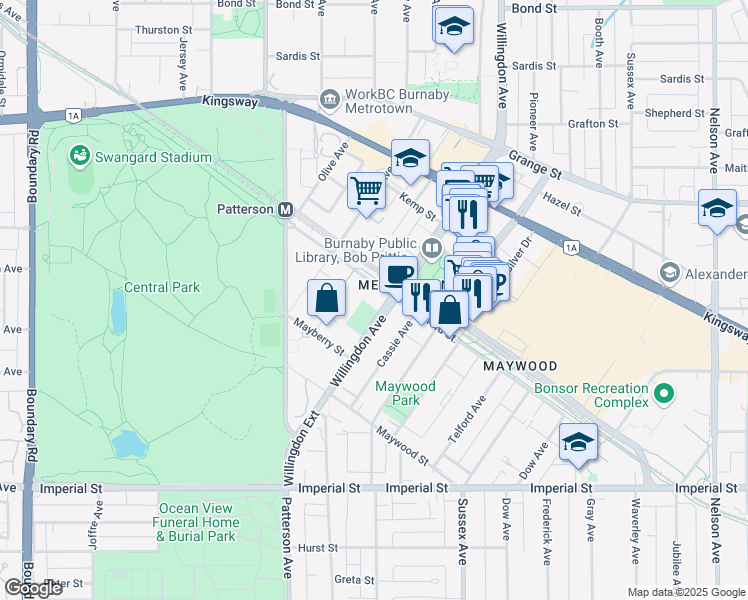 map of restaurants, bars, coffee shops, grocery stores, and more near 4350 Beresford Street in Burnaby