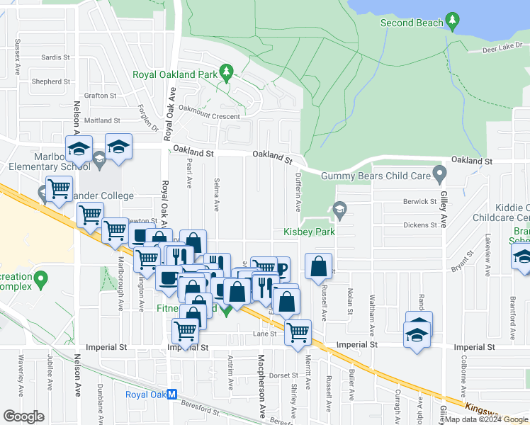 map of restaurants, bars, coffee shops, grocery stores, and more near 6249 Elgin Avenue in Burnaby