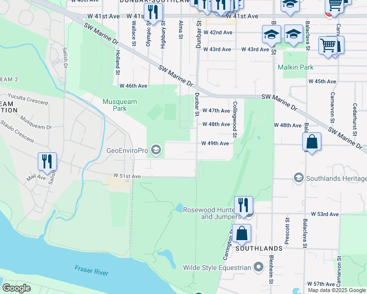 map of restaurants, bars, coffee shops, grocery stores, and more near 3688 West 49th Avenue in Vancouver