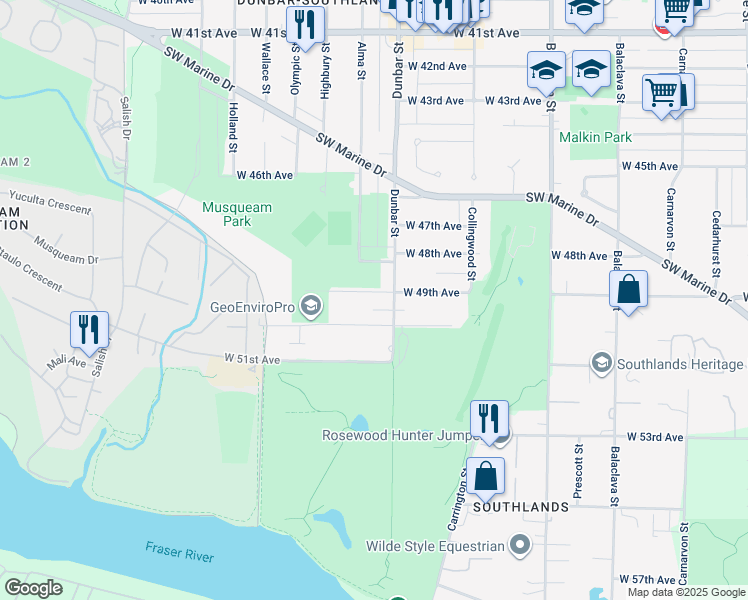 map of restaurants, bars, coffee shops, grocery stores, and more near 3662 West 49th Avenue in Vancouver