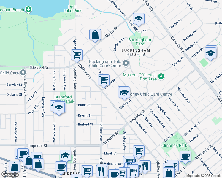 map of restaurants, bars, coffee shops, grocery stores, and more near 6337 Leibly Avenue in Burnaby