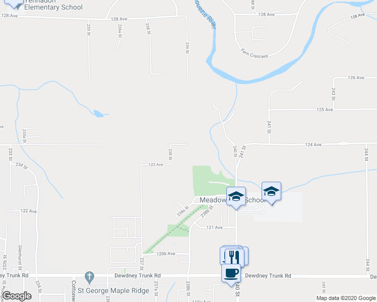 map of restaurants, bars, coffee shops, grocery stores, and more near 23856 124 Avenue in Maple Ridge