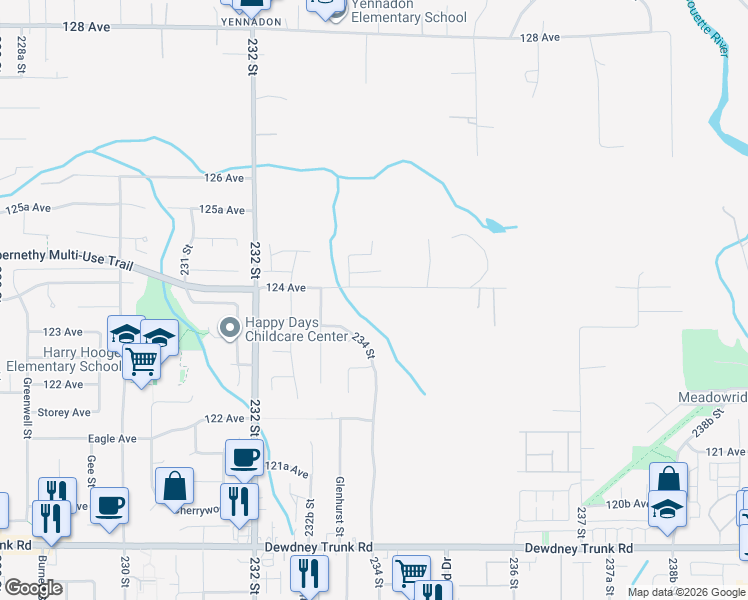 map of restaurants, bars, coffee shops, grocery stores, and more near 23376 124 Avenue in Maple Ridge